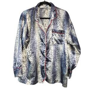 Liz Banks Intimates‎ Satin Pajama Top Large Animal Print Button Front Sleepwear